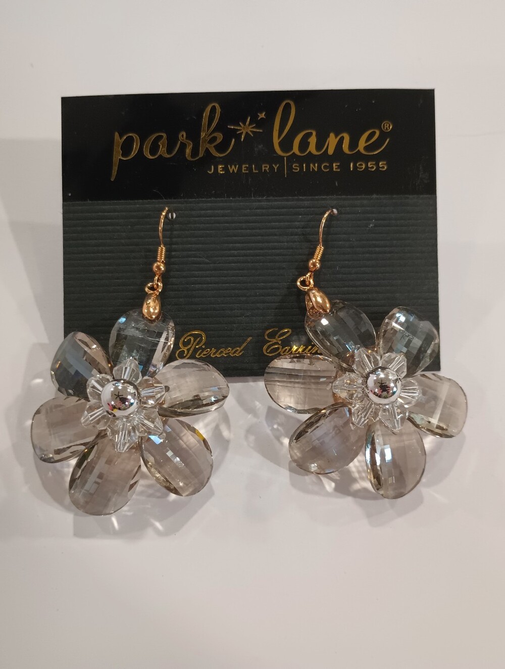Park Lane Gold and Clear Crystal Flower Drop Earrings NWT
